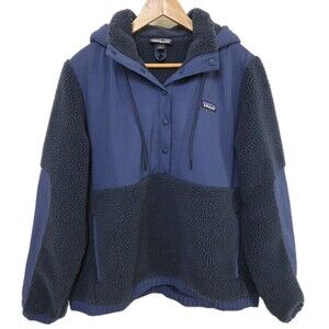 Patagonia Shelled Retro-X Pullover Jacket Deep Pile Hood Navy Women’s L SEE DESC